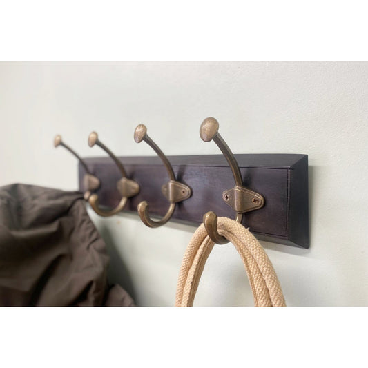 Wooden Base With 4 Brass Coat Hooks - Ashton and Finch