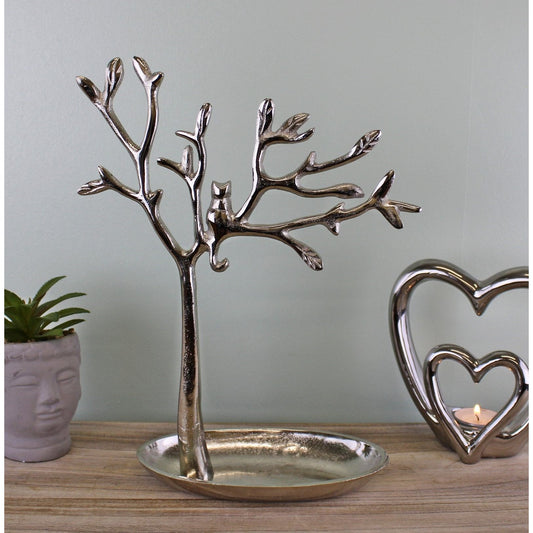 Silver Metal Tree With Cat Jewellery Stand - Ashton and Finch