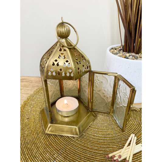 Kasbah Gold Metal Lantern Tealight or Candle Holder 16.5cm - Ashton and Finch