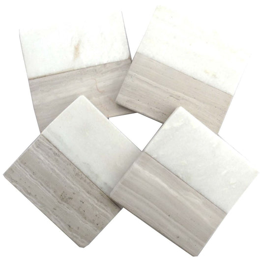 Set of 4 Wood Effect Marble Coasters - Square - Ashton and Finch