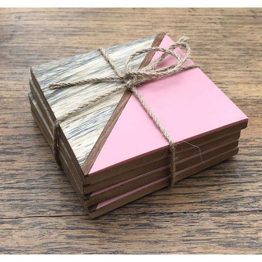 Set Of 4 Square Two Toned Wooden Coasters - Pink - Ashton and Finch