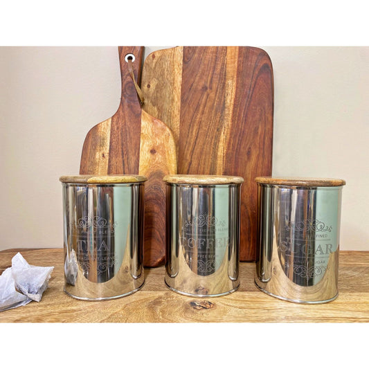 Set Of Three Silver Tea Coffee Sugar Containers - Ashton and Finch