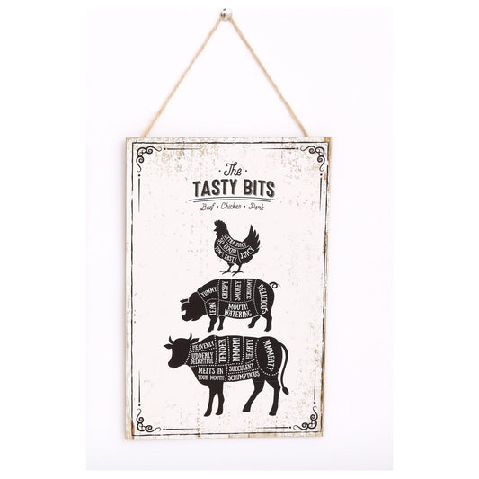The Tasty Bits Wooden Hanging Plaque in White - Ashton and Finch