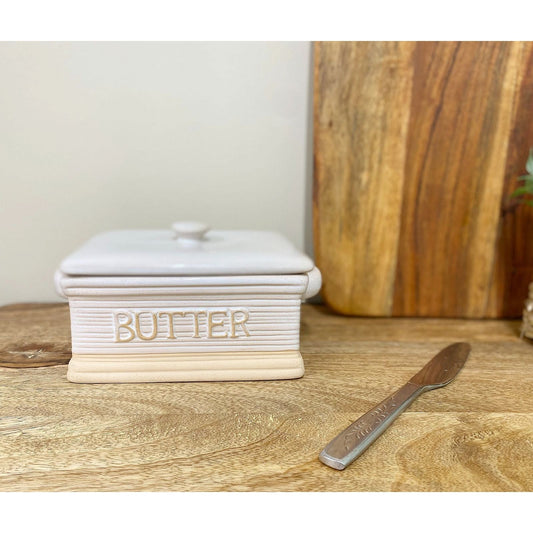 Natural Ceramic Butter Dish 19cm - Ashton and Finch