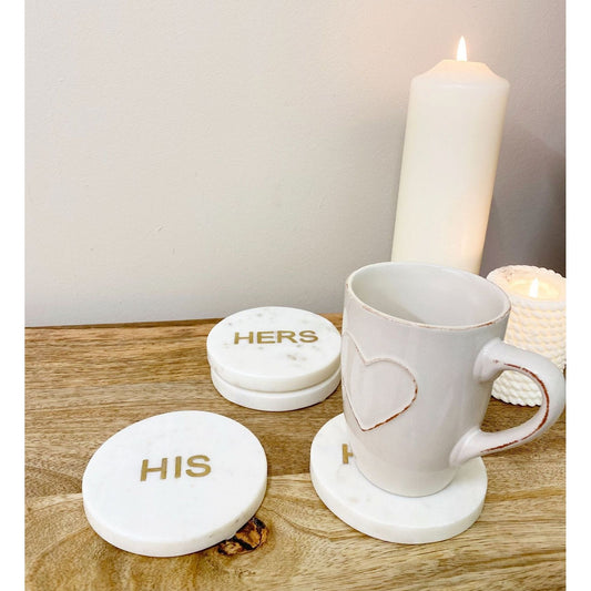 Four 'His' & 'Her' White Marble Coasters - Ashton and Finch