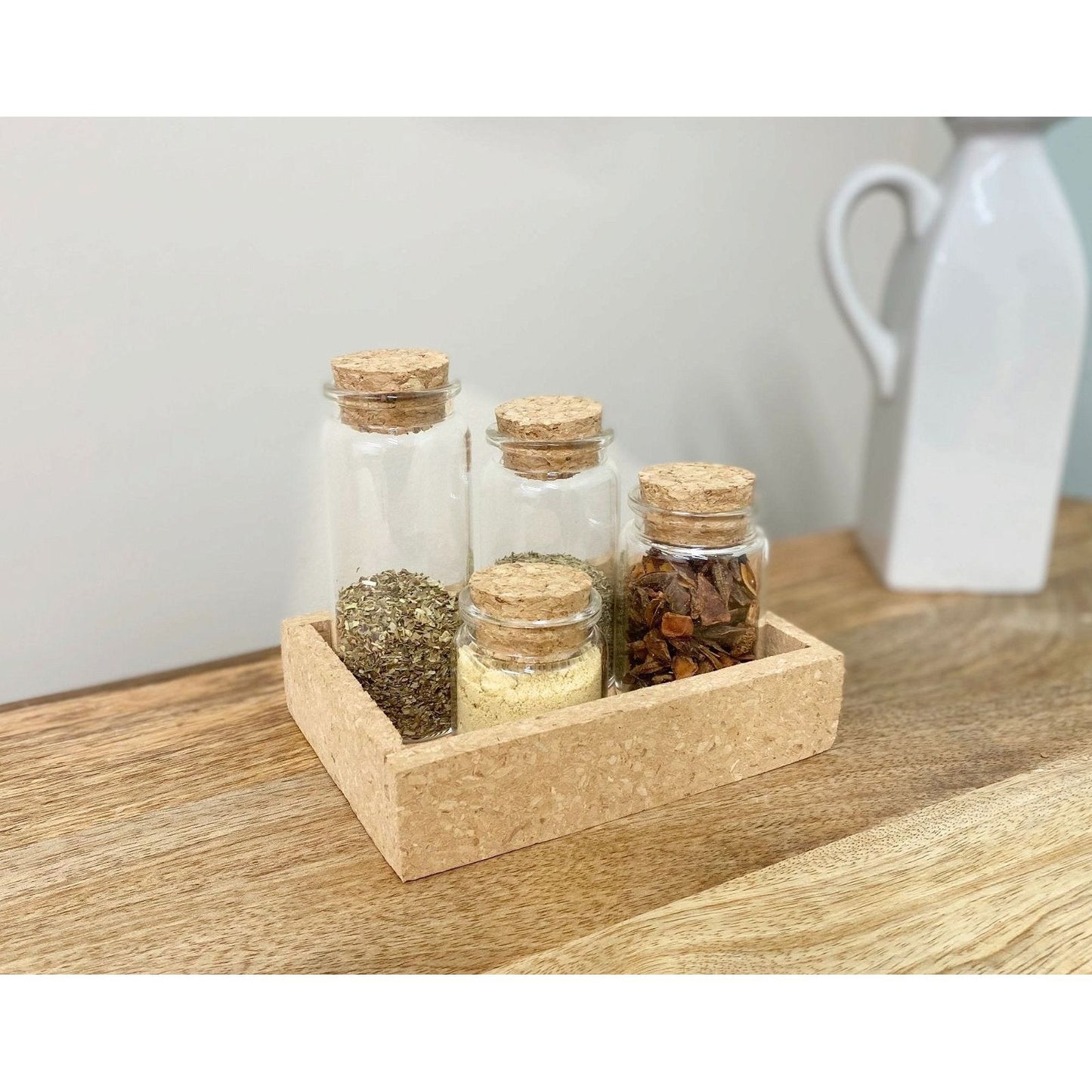 Cork Tray With Four Glass Bottles & Lids - Ashton and Finch
