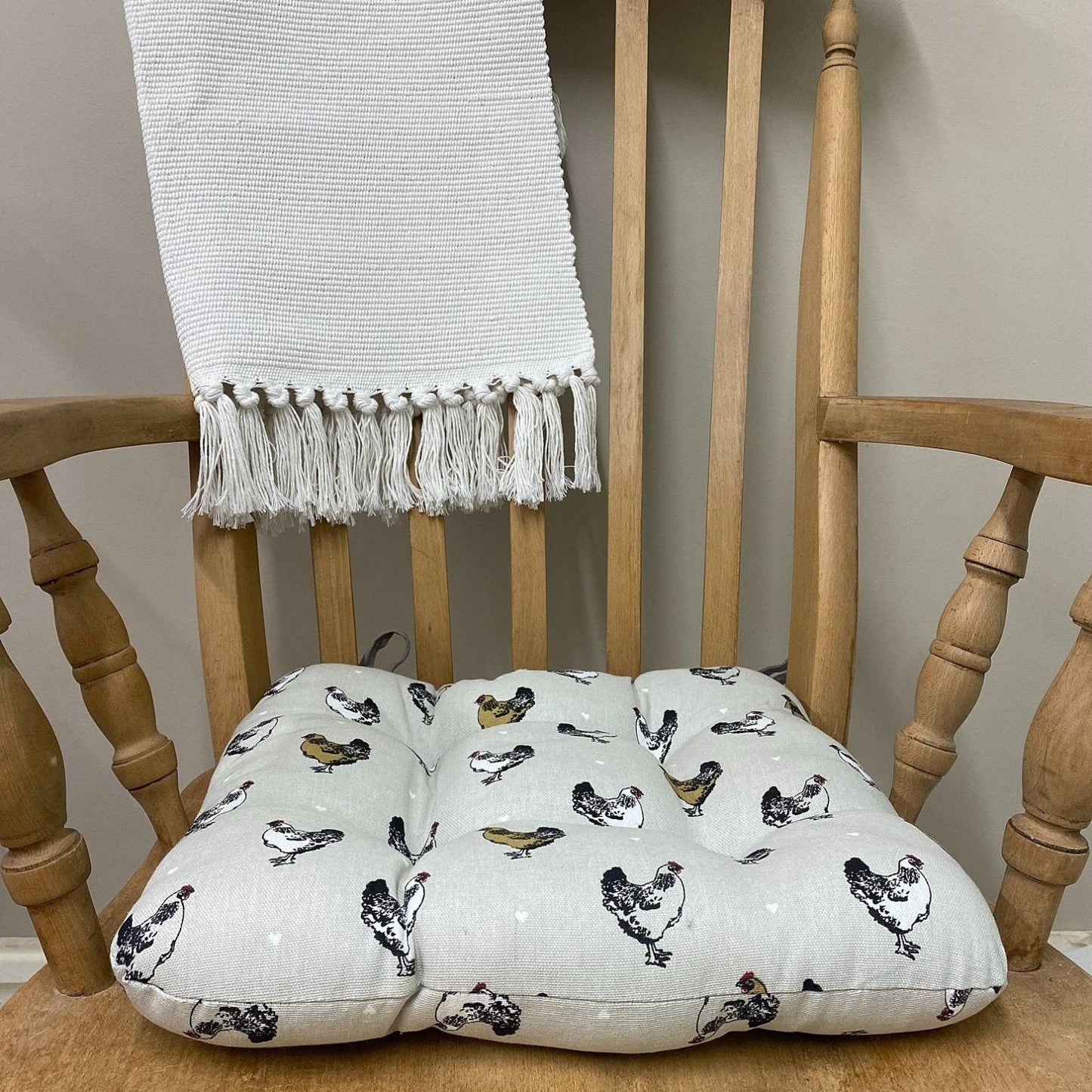 Padded Seat Pad With Ties With A Chicken Print Design - Ashton and Finch
