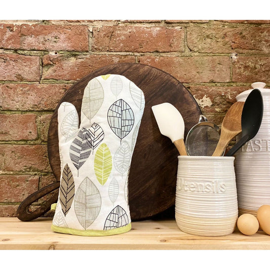 Kitchen Oven Glove With Contemporary Green Leaf Print Design - Ashton and Finch