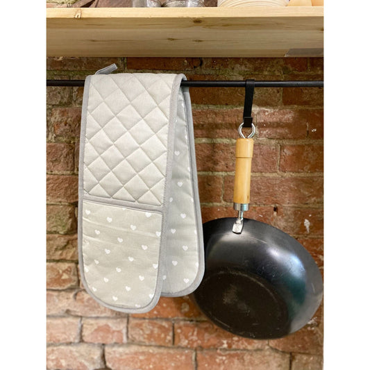 Kitchen Double Oven Glove With A Grey Heart Print Design - Ashton and Finch