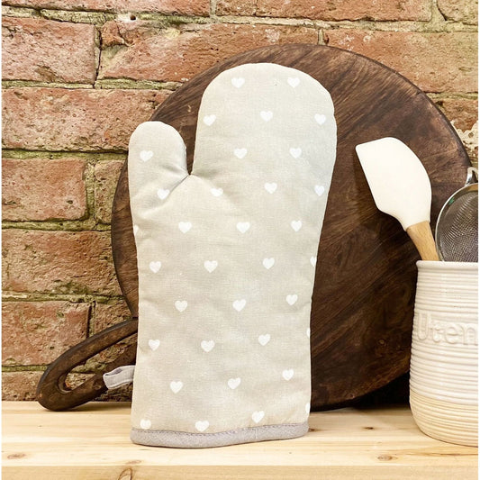 Kitchen  Oven Glove With A Grey Heart Print Design - Ashton and Finch