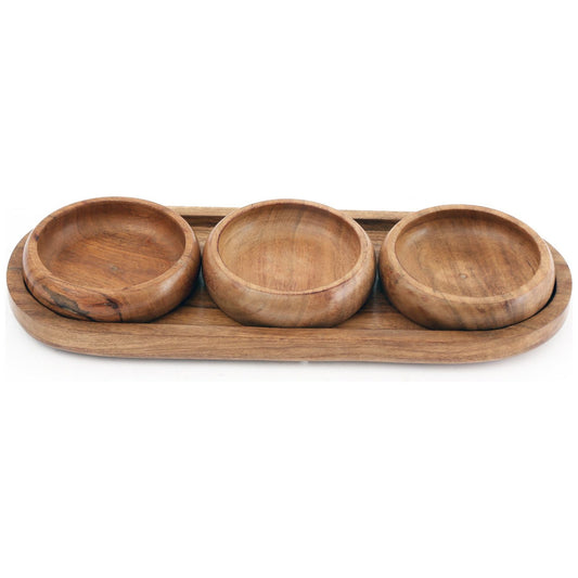 Set Of Three Bowls On Wooden Tray - Ashton and Finch
