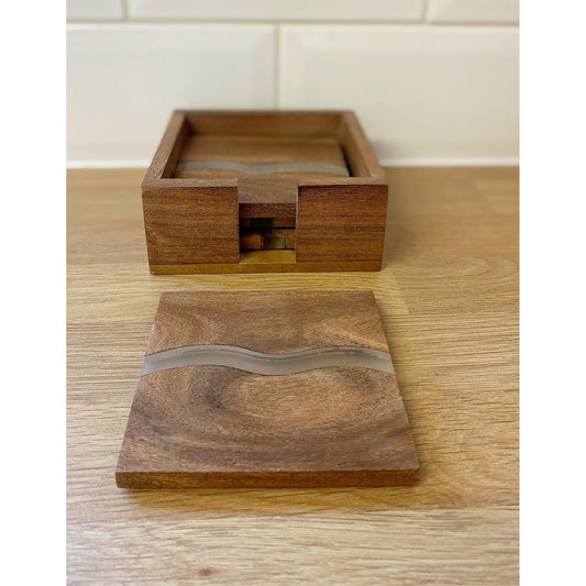 Wooden Wave Design Coasters In A Wooden Holder - Ashton and Finch