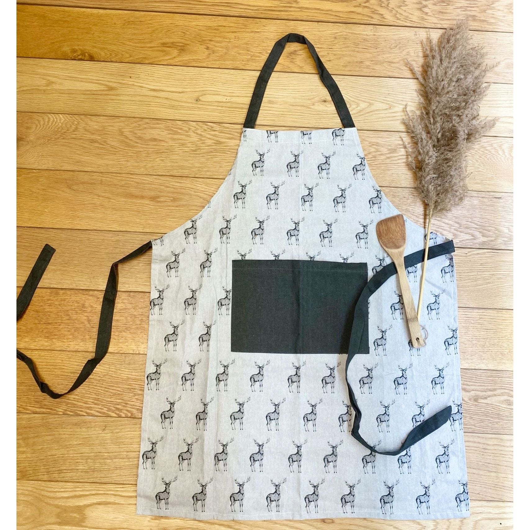 Grey Kitchen Apron With Stag Print Design - Ashton and Finch