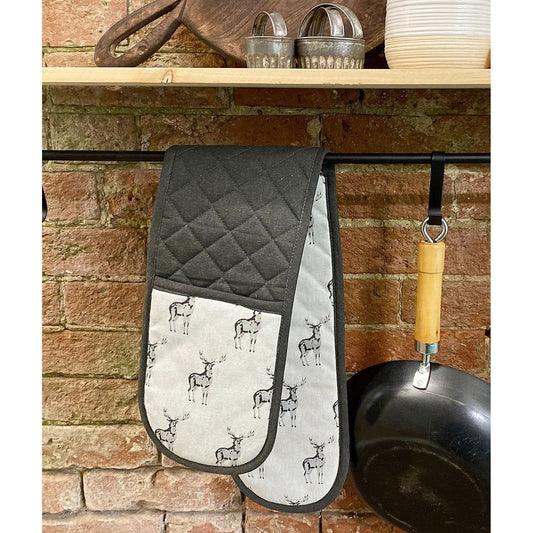 Grey Double Oven Glove With A Stag Print Design - Ashton and Finch