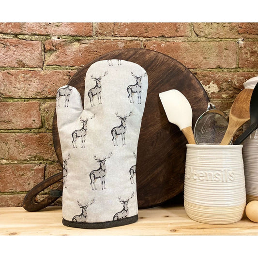 Grey Oven Glove With A Stag Print Design - Ashton and Finch