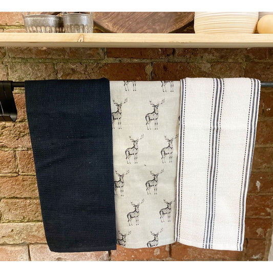 Grey Kitchen Pack of 3 Tea Towels With A Stag Print Design - Ashton and Finch