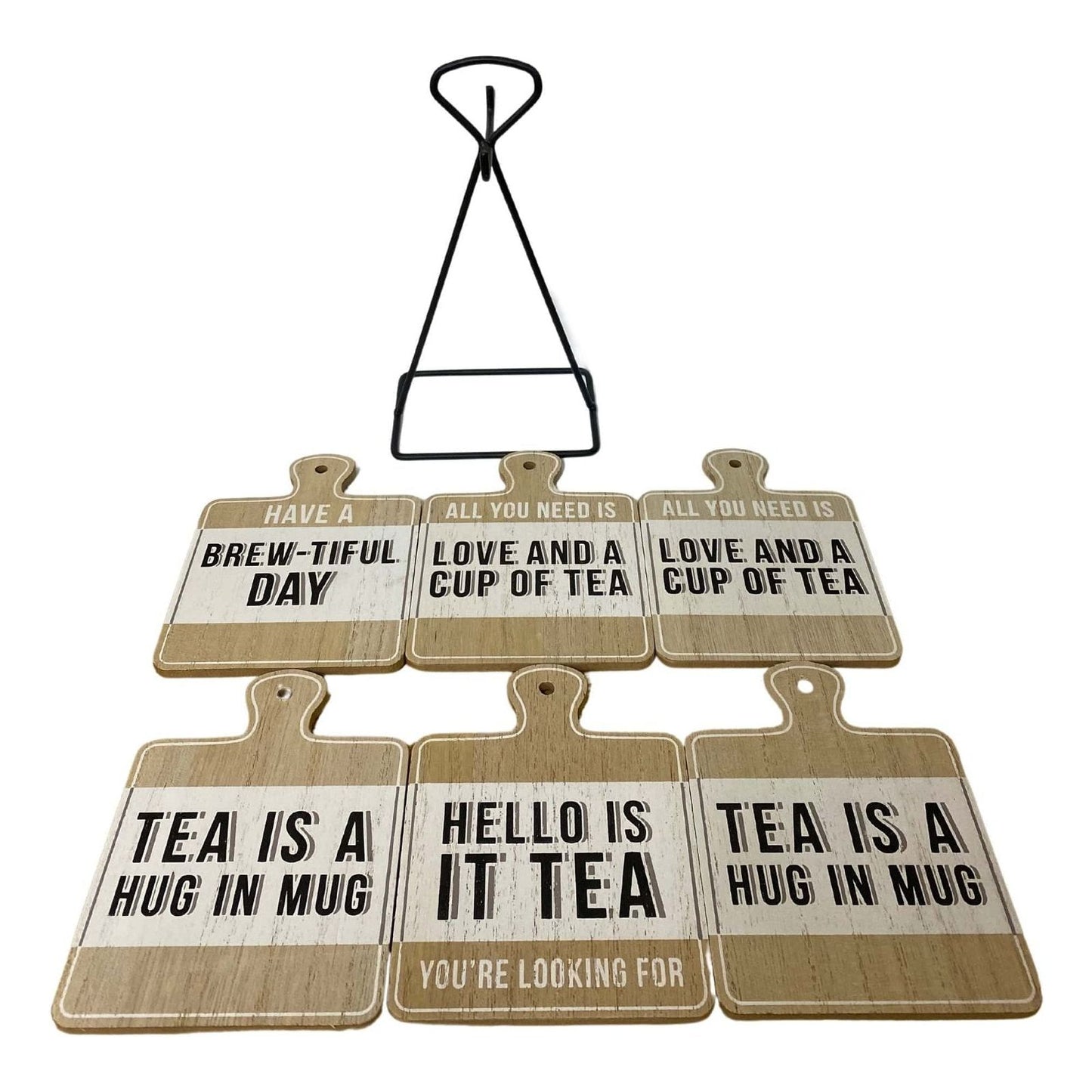 Set of Six Tea Slogan Coasters On Metal Stand - Ashton and Finch
