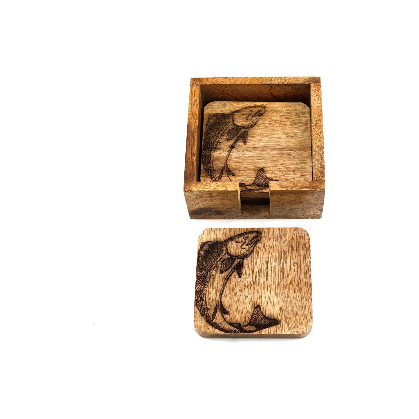 Set Of Four Wooden Engraved Salmon Coasters - Ashton and Finch