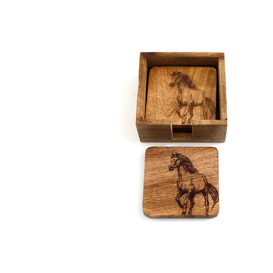 Set Of Four Wooden Engraved Horse Coasters - Ashton and Finch