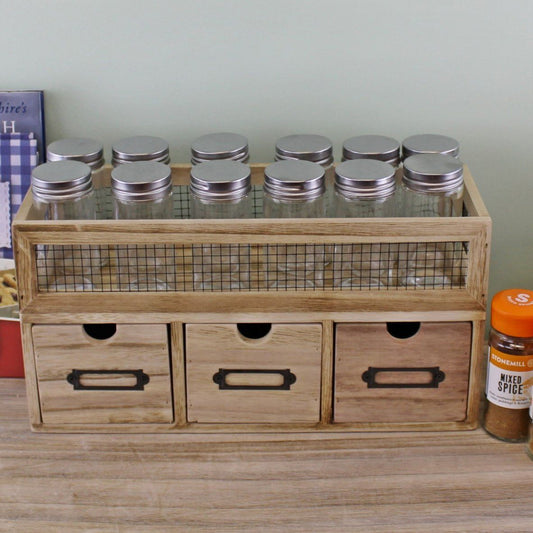 12 Jar Freestanding Spice Rack With Bottles & 3 Drawer Cabinet - Ashton and Finch