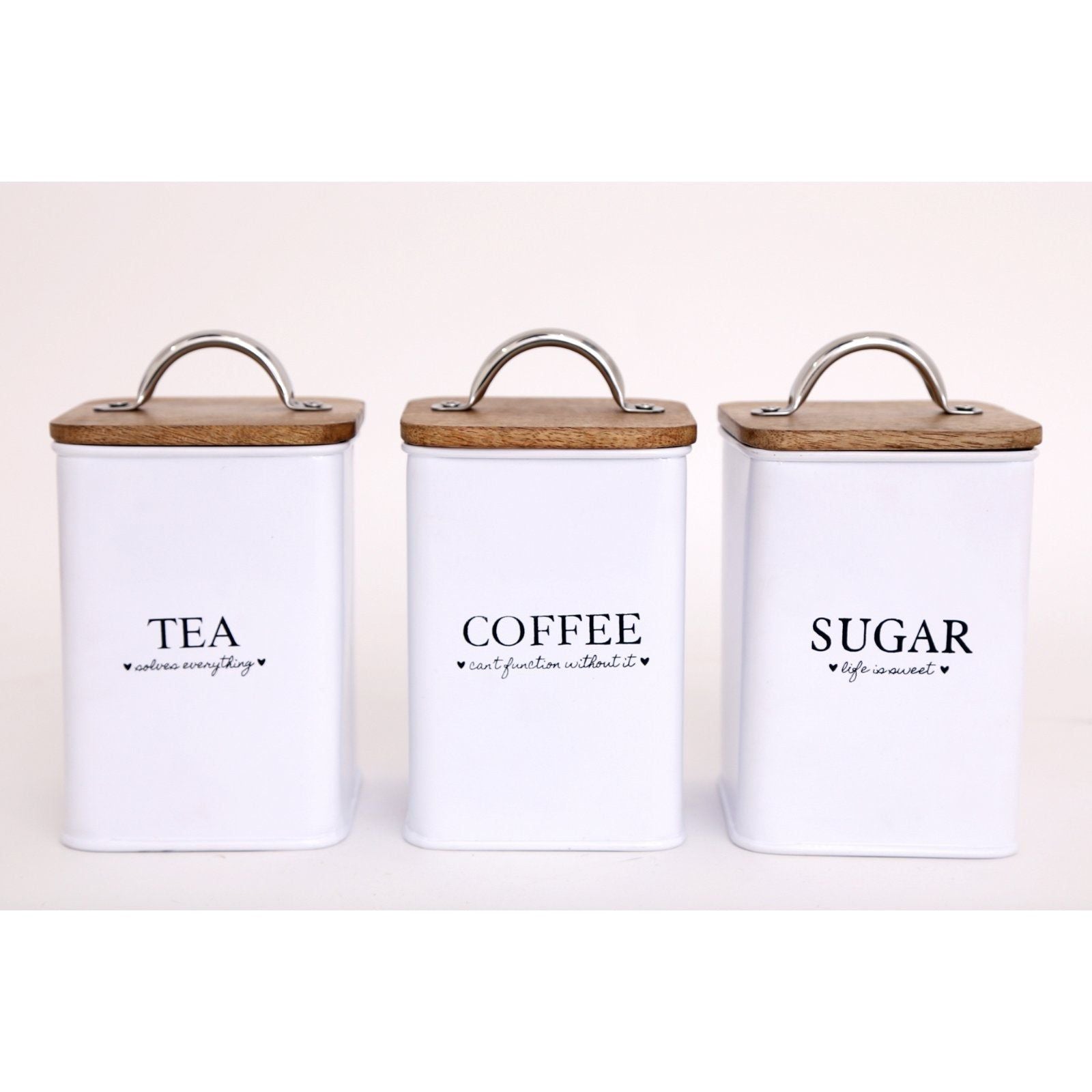 Tea, Coffee & Sugar Square White Storage Tins - Ashton and Finch