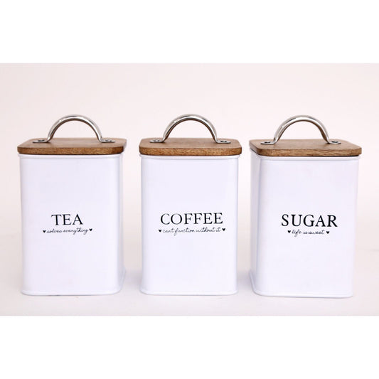 Tea, Coffee & Sugar Square White Storage Tins - Ashton and Finch