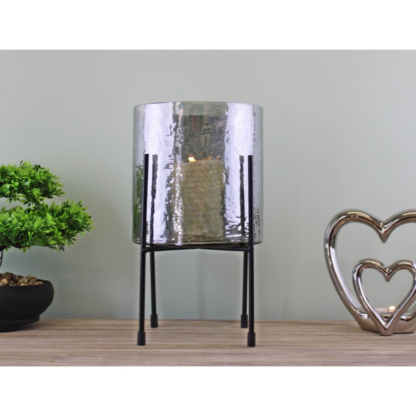 Grey Glass Candle Lantern On Stand, Large - Ashton and Finch