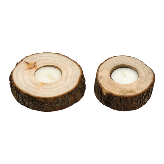 Set of Two Wooden Tealight Holders with Bark Detail - Ashton and Finch