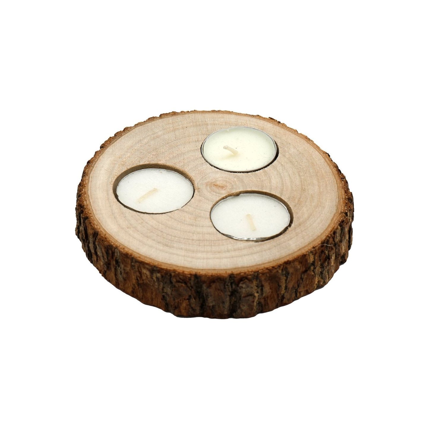 Wooden Triple Tealight Holder with Bark Detail - Ashton and Finch