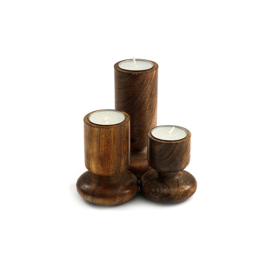Set of Three Wooden Candlestick or Tea Light Holders - Ashton and Finch