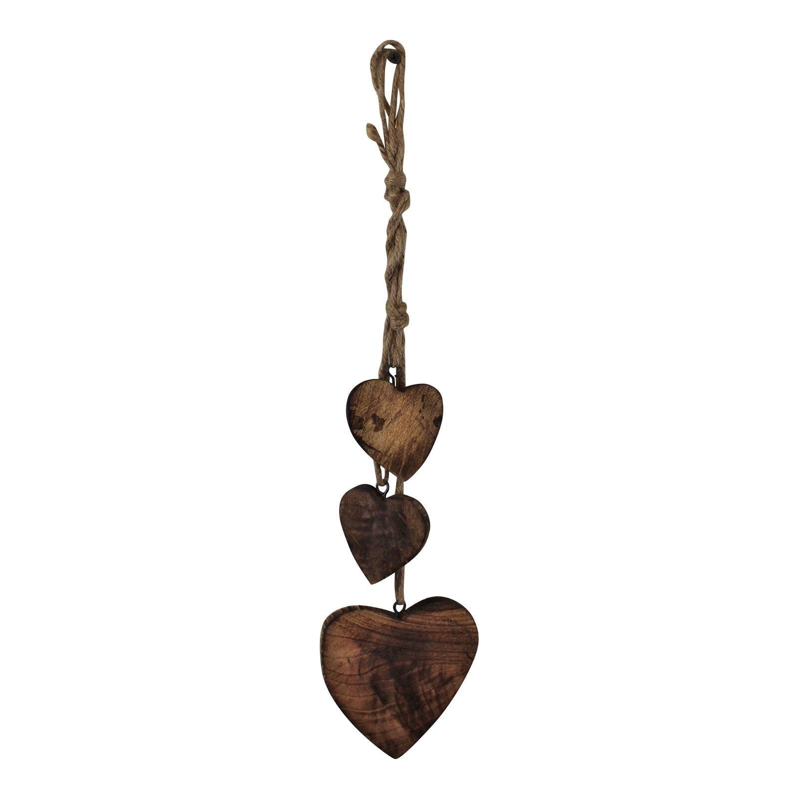 Three Hanging Wooden Heart Decoration, Dark Wood - Ashton and Finch