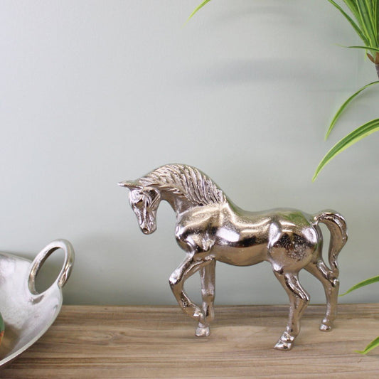 Silver Metal Horse Ornament, 23cm Tall - Ashton and Finch