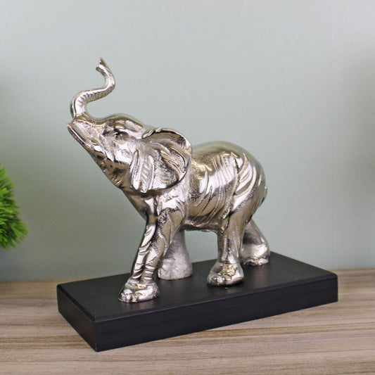 Ornamental Silver Metal Elephant on Plinth - Ashton and Finch