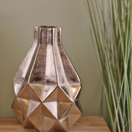Silver Metal Geometric Design Vase, 31cm - Ashton and Finch