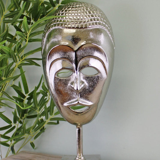 Silver Metal Tribal Mask Sculpture - Ashton and Finch