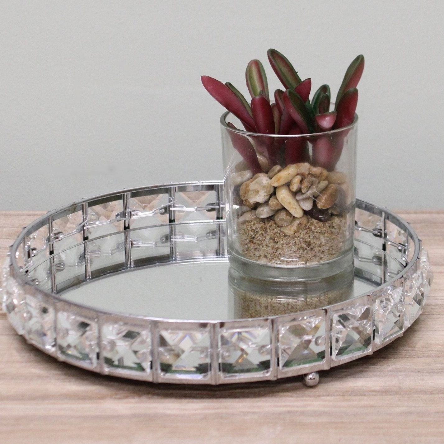 Small Mirrored Silver Tray With Bead Design, 21cm. - Ashton and Finch