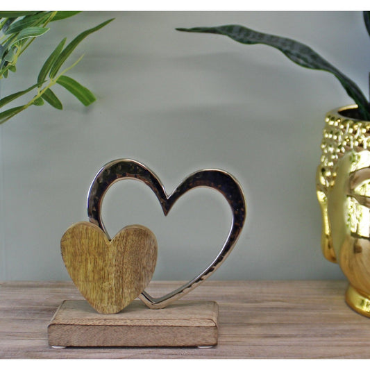 Small Double Heart On Wooden Base Ornament - Ashton and Finch