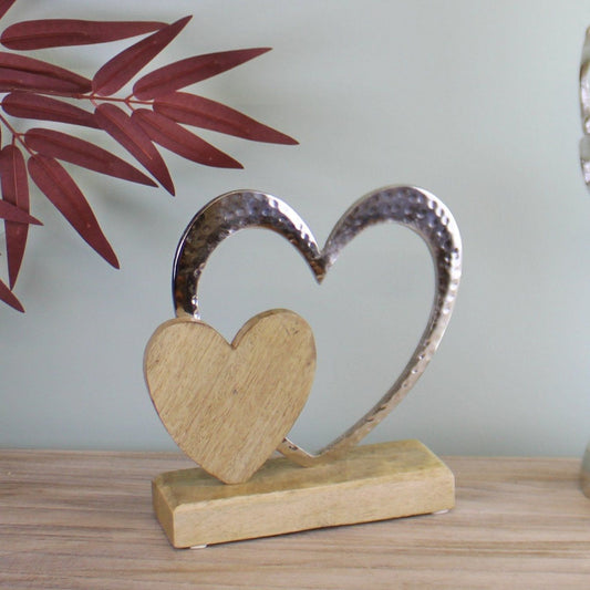 Large Double Heart On Wooden Base Ornament - Ashton and Finch