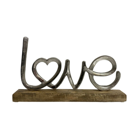Metal Silver Love Ornament On A Wooden Base - Ashton and Finch