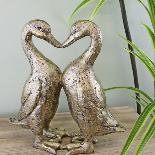 Gold Resin Kissing Ducks Heart Ornament - Ashton and Finch