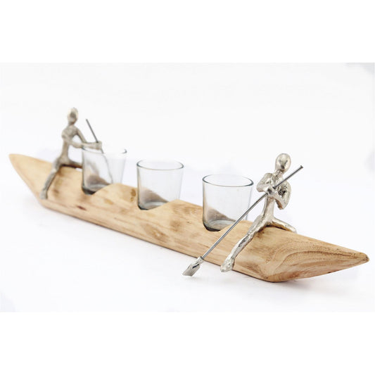 Three Tea Light Holder With Silver Men Rowing - Ashton and Finch