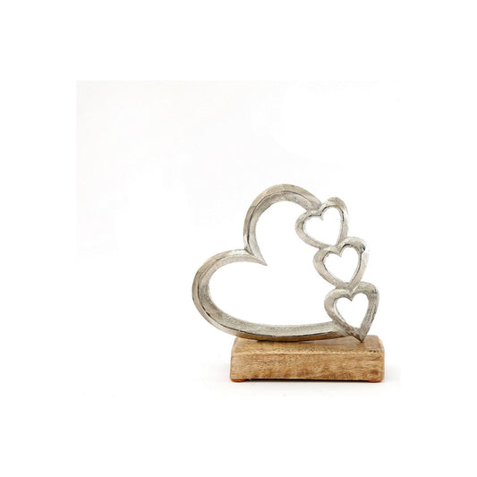 Metal Silver Four Heart Ornament On A Wooden Base Small - Ashton and Finch