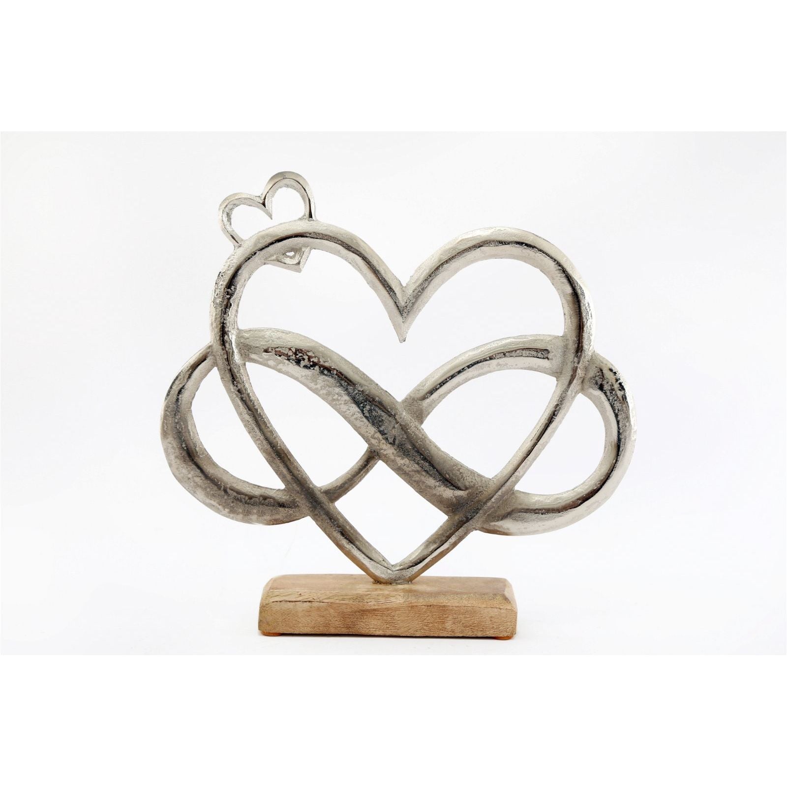 Metal Silver Entwined Hearts On A Wooden Base Large - Ashton and Finch
