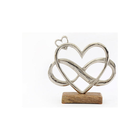 Metal Silver Entwined Hearts On A Wooden Base Medium - Ashton and Finch