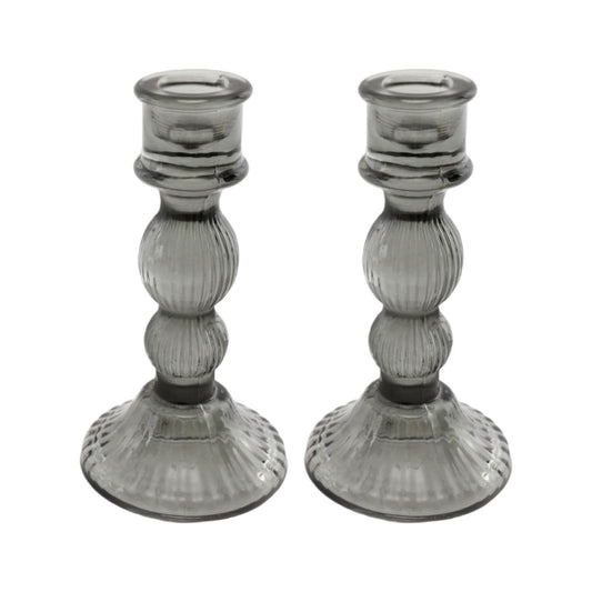 Pair of Glass Taper Candle Holders Black - Ashton and Finch