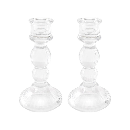 Pair of Glass Taper Candle Holders Clear - Ashton and Finch