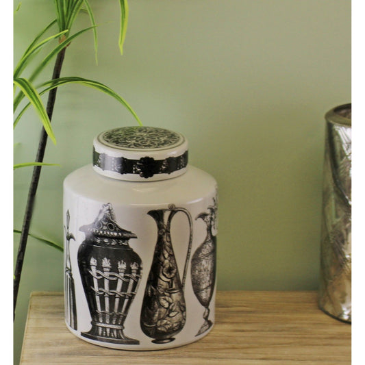 Small Round Grecian Style Porcelain Jar, Grecian Figures - Ashton and Finch