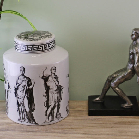 Small Round Grecian Style Porcelain Jar, Grecian Pottery - Ashton and Finch