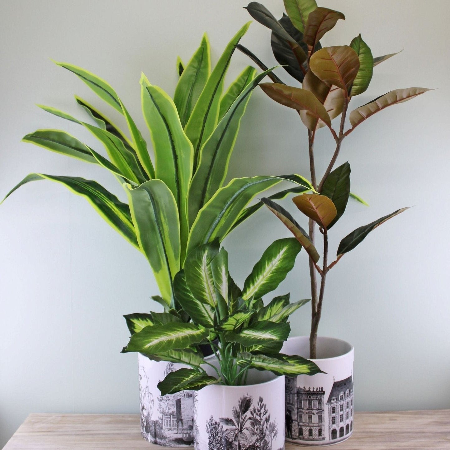 Set of 3 Monochrome Ceramic Large Planters - Ashton and Finch