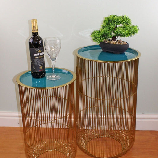Set of 2 Decorative Side Tables in Gold & Teal - Ashton and Finch